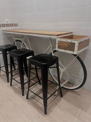 Mesa madera, consola, Barra metal Bicicleta