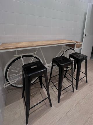 Mesa madera, consola, Barra metal Bicicleta