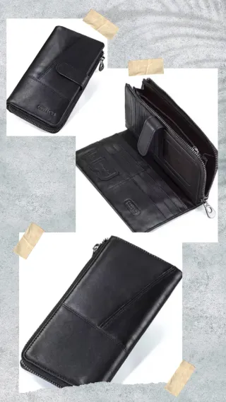 Billetera Larga de piel auténtica, contac.