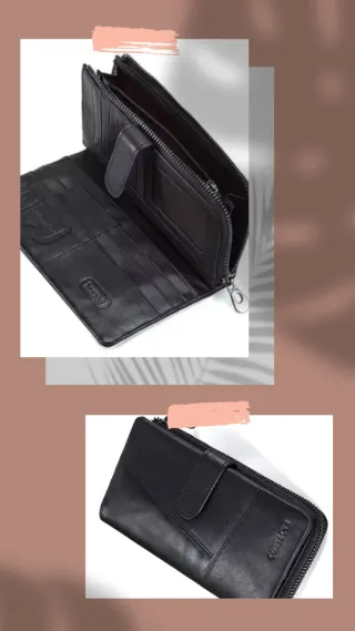 Billetera Larga de piel auténtica, contac.