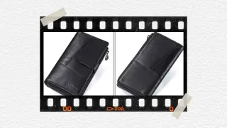 Billetera Larga de piel auténtica, contac.