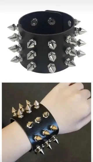 Pulsera Punk Negra con Púas Plateadas