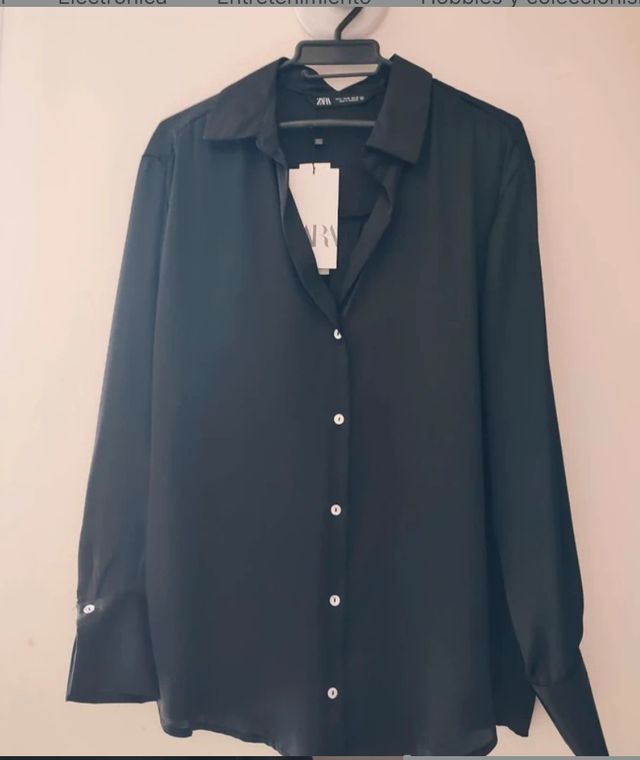 Camisa Zara manga larga negra mujer