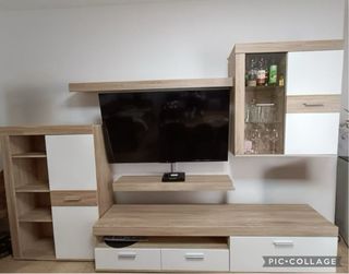 Mueble de salón madera y cristal