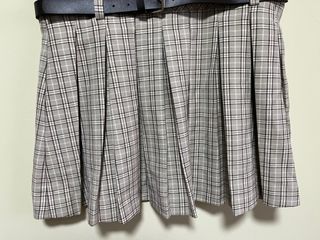 Falda Zara Plisada Cuadros Beige Gris