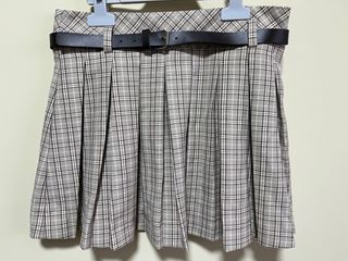 Falda Zara Plisada Cuadros Beige Gris