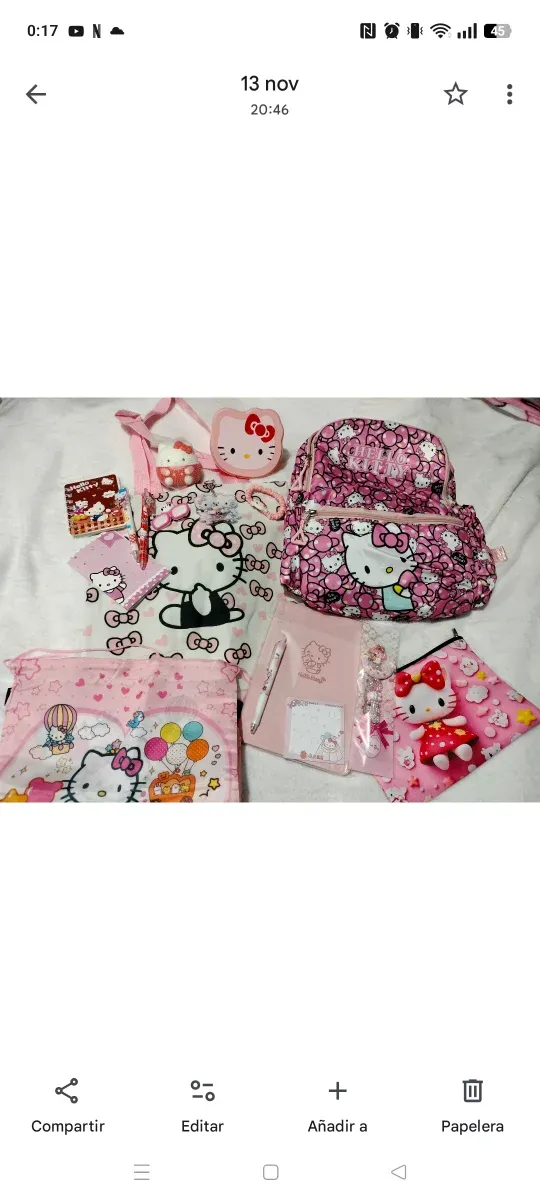 Lote Hello Kitty: Bolso, Mochila y Accesorios