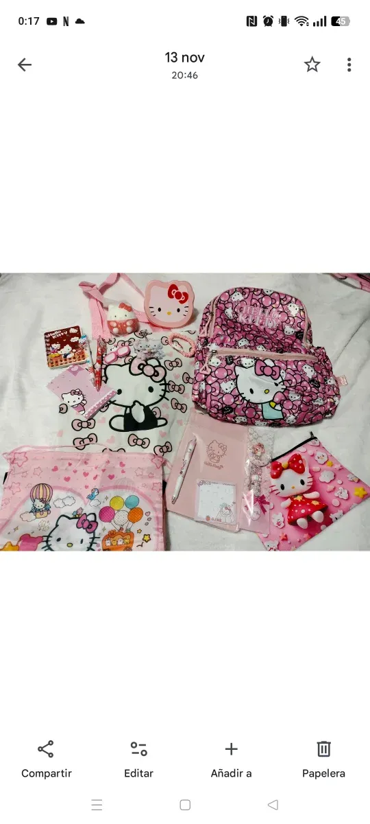 Lote Hello Kitty: Bolso, Mochila y Accesorios