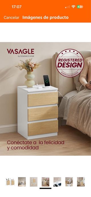 Mesita de noche VASAGLE 3 cajones