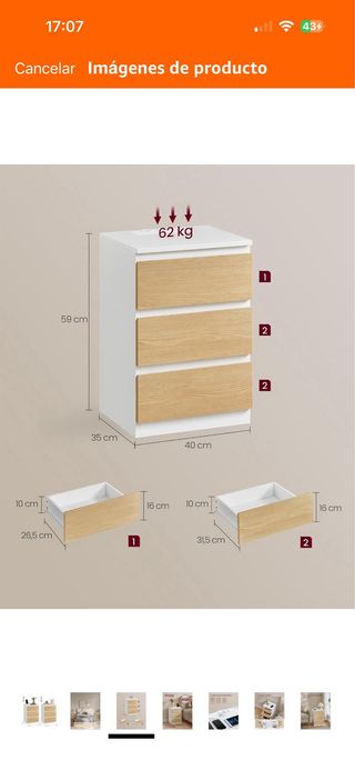 Mesita de noche VASAGLE 3 cajones