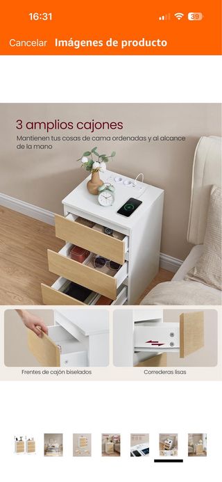 Mesita de noche VASAGLE 3 cajones