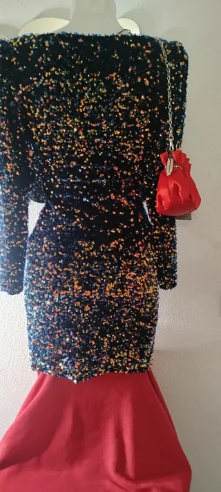 Vestido fiesta lentejuelas negro multicolor