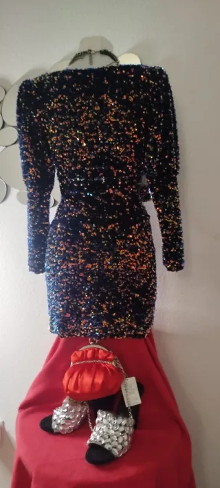 Vestido fiesta lentejuelas negro multicolor