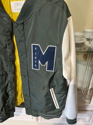Chaqueta Bomber Niño Talla L Verde y Blanco