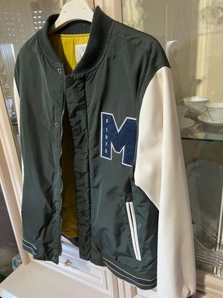 Chaqueta Bomber Niño Talla L Verde y Blanco