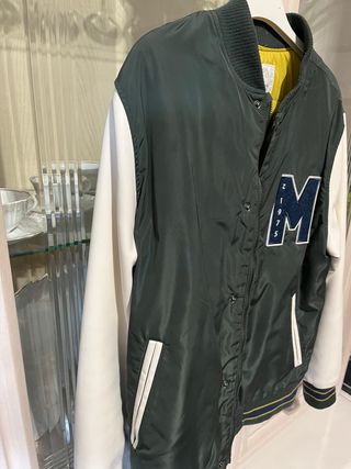 Chaqueta Bomber Niño Talla L Verde y Blanco