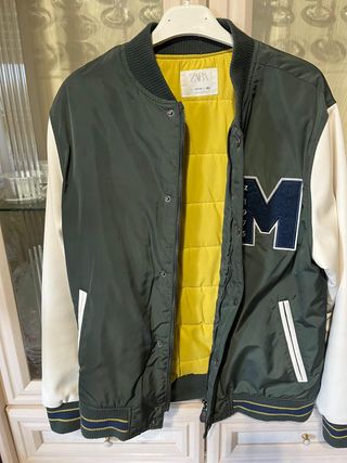 Chaqueta Bomber Niño Talla L Verde y Blanco