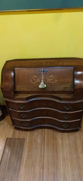 Escritorio antiguo bureau madera con marquetería