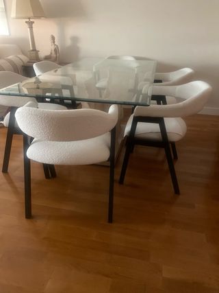 Tavolo da pranzo in cristallo e pietra di marmo beige