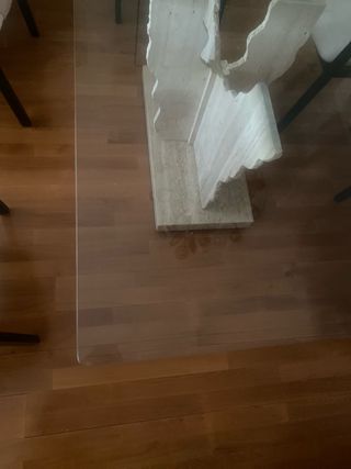 Tavolo da pranzo in cristallo e pietra di marmo beige