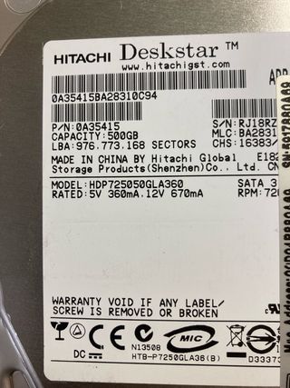 Disco Duro Hitachi 500GB Deskstar
