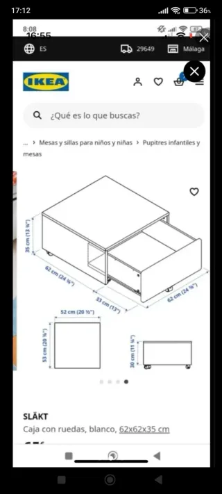 Cajón bajo cama Slakt Ikea Blanco