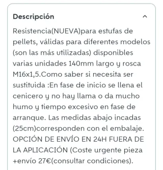 Resistencia para Estufas /Calderas (Biomasa)