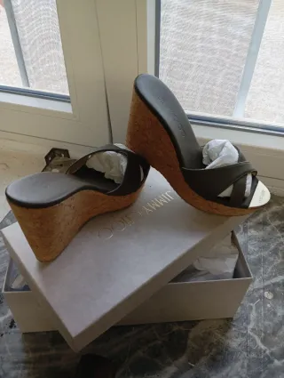 Jimmy Choo Sandalias Cuña Marrón Negro