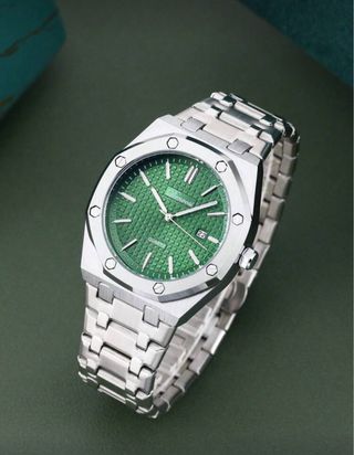 Reloj de Lujo Verde y Plateado