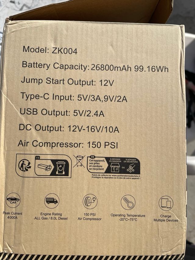 Arrancador Batería Coche 26800mAh