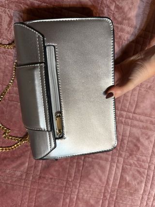 Borsa eco pelle argento dettagli oro