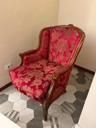 Sillón Vintage Tapizado Tela y Madera