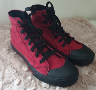 Scarpe alte tela rosse/nere taglia 42 EMP