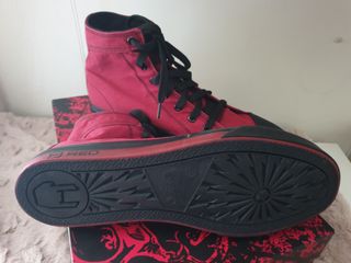Scarpe alte tela rosse/nere taglia 42 EMP
