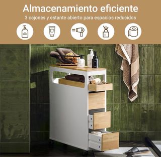 Carrito estrecho cocina/baño blanco y madera