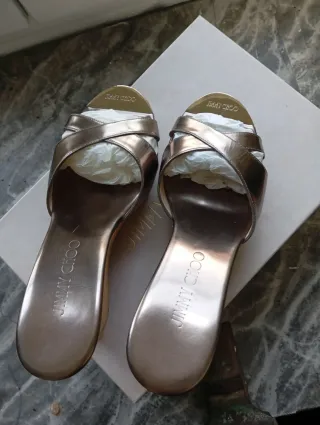Jimmy Choo Cuña Sandalias Marrón Dorado