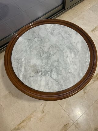 Tavolo ausiliario rotondo in marmo e legno