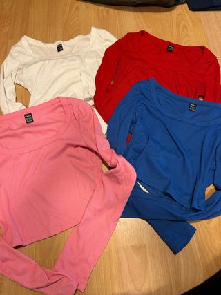 Lote 4 Tops Manga Larga Escote Cuadrado