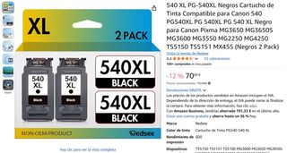 2 Cartuchos Tinta 540XL Negro PG-540XL