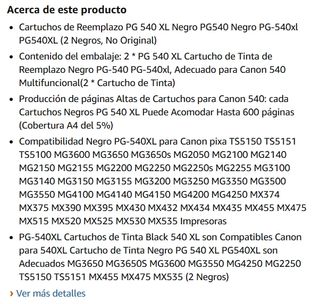 2 Cartuchos Tinta 540XL Negro PG-540XL