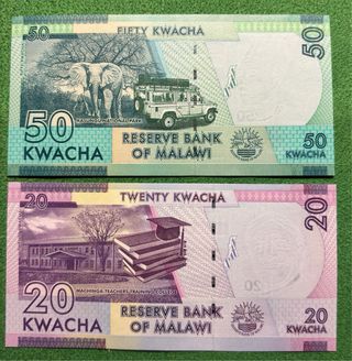 Banconote Malawi 20 e 50 Kwacha