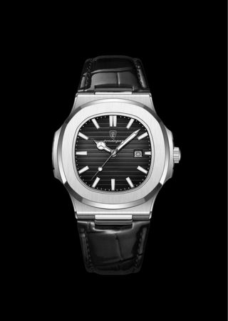 Reloj de Cuero Negro y Plata