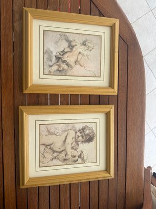 Coppia quadri con putti disegnati