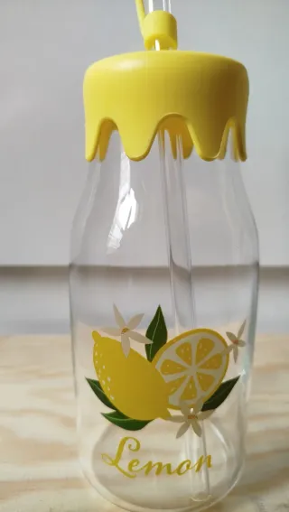 Borraccia trasparente con decorazione limoni