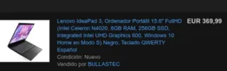 Portátil Lenovo IdeaPad 3 Negro
