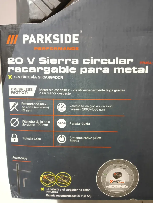Sierra Circular Parkside 20V per Metallo