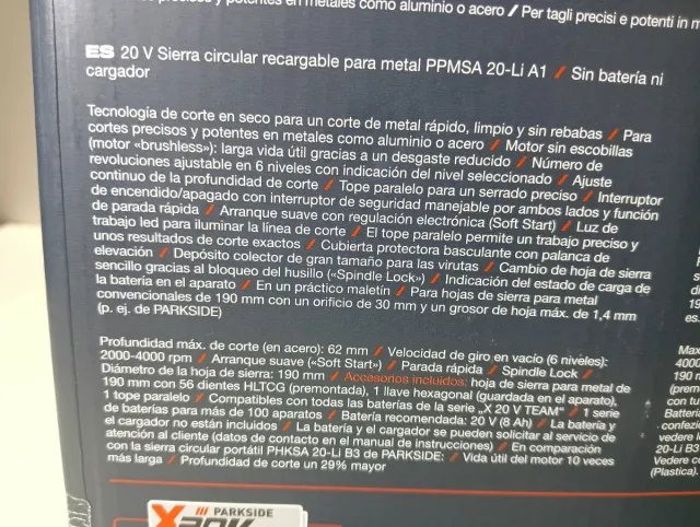 Sierra Circular Parkside 20V per Metallo