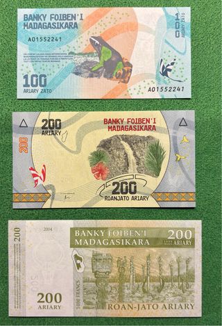 Banconote Madagascar 100, 200 Ariary