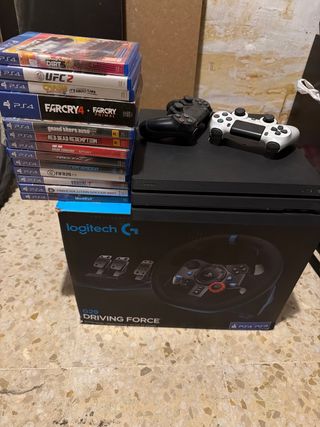 Consola PS4 Pro + Volante Logitech + 14 Juegos