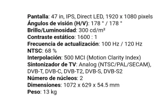 Smart TV LG 47"  Modelo :LG 47LB650V PANTALLA ROTA